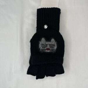 Karl Lagerfeld Black Disco Kitty Fingerless + mitten cover, Winter Gloves, New.